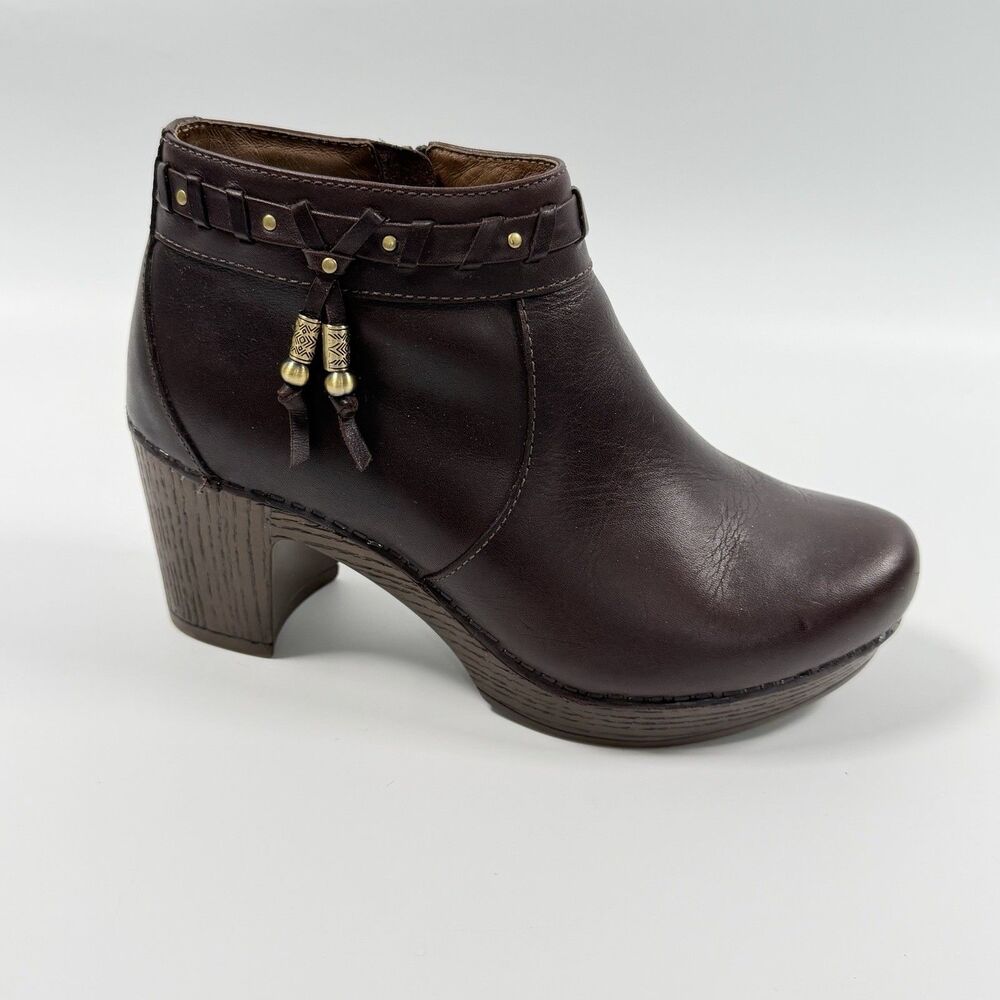 Dansko Dabney Ankle Boots Women Brown Leather Zip Tassles Boho US 6.5-7 EU 37